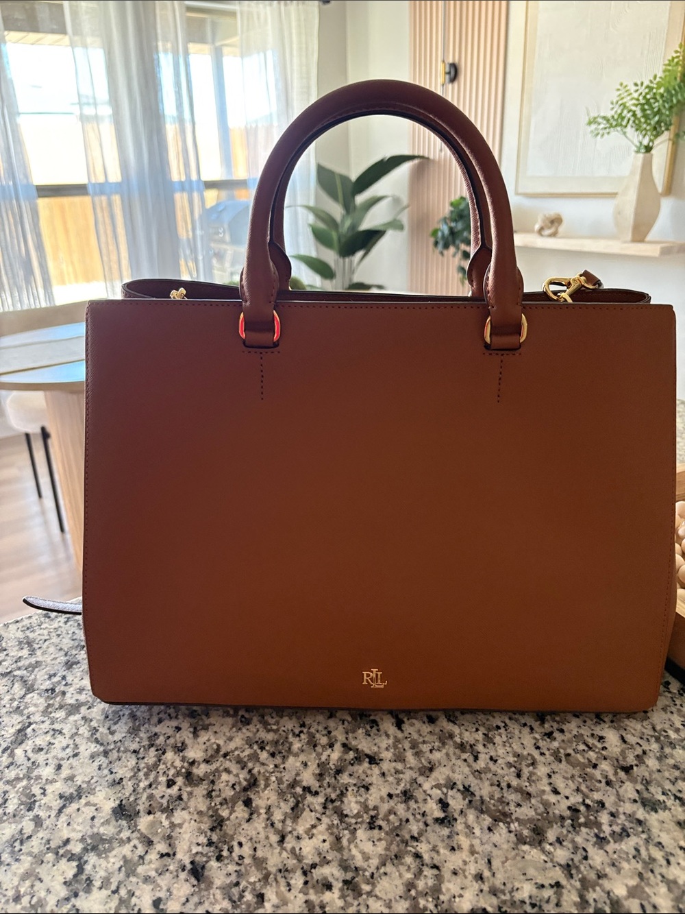 Polo by Ralph Lauren Cognac Saffiano Leather Tote - Picture 7 of 8